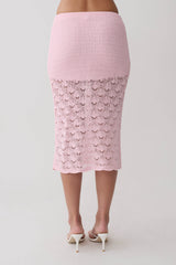 Atlantis Crochet Knit Midi Skirt - Baby Pink