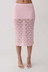 Atlantis Crochet Knit Midi Skirt - Baby Pink