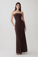 Pia Ribbed Strapless Maxi Dress - Chocolate