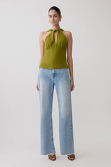 Nora Halter Chiffon Top - Olive