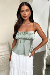 Sexy Satin Ruched Spaghetti Strap Cami Top