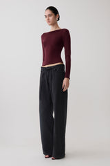 Coraline Long Sleeve Sheer Top - Burgundy