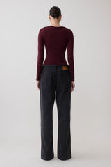 Coraline Long Sleeve Sheer Top - Burgundy
