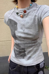 Bear Print Slim Cropped Cotton T-shirt