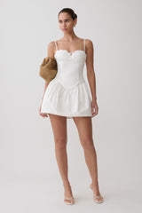 Emary Applique Denim Bustier Mini Dress - White