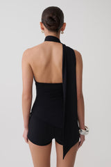 Jemma One Shoulder Tie Top - Black