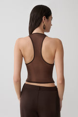 Aspyn Slinky And Mesh Top - Chocolate