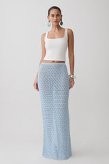Courtney Crochet Knit Maxi Skirt - Pale Blue