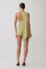 Jemma One Shoulder Tie Top - Apple Sage