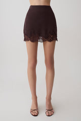 Nina Lace And Satin Mini Skirt - Chocolate