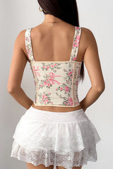 Garden Floral Print Bone Tie Bow Cami Top