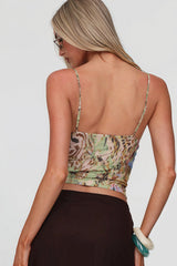 Animal Print Sequin Deep V Slim Cami Top