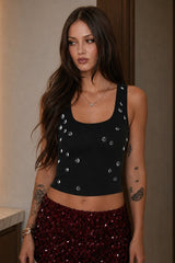 Rhinestone Beaded Crop Tank Top