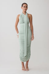 Giannie Draped Midi Dress - Aqua Grey
