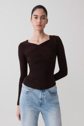 Culver Draped Twist Knit Top - Chocolate