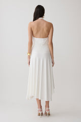 Krish Hankie Halter Midi Dress - White
