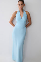 Valentina Chiffon Halter Maxi Dress - Pale Blue