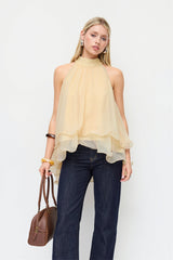 Loose Chiffon Ruffle Flowy Halter Top
