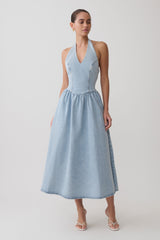 Miller Denim Halter Midi Dress - Classic Blue