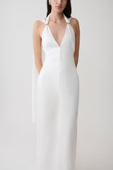Myla Draped Shoulders Satin Maxi Dress - White