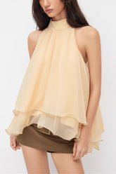 Loose Chiffon Ruffle Flowy Halter Top