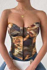 Sexy Color Block Backless Lace Up Boned Corset Blouse