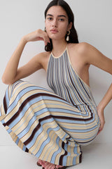 Dalani Halterneck Knit Midi Dress - Blue/Chocolate