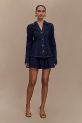 Candice Pleated Denim Mini Skirt - Indigo Blue