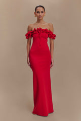 Nova Ruffle Off Shoulder Maxi Dress - Ruby