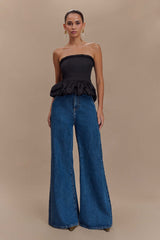 Cora Ruched Strapless Top - Black