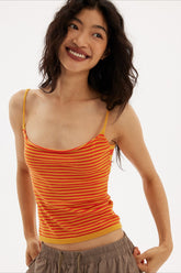 Casual Striped Orange Stretch Slim Cami Top