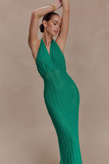 Deeliah Halterneck Crochet Maxi Dress - Emerald