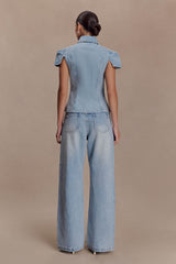 Perrie Mid Rise Straight Leg Tie Jeans - Washed Light Blue