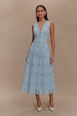 Arla Broderie Midi Skirt - Pale Cornflower Blue