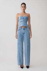 Roy Mid Rise Wide Leg Denim Jeans - Classic Blue