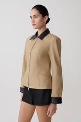 Solange Zip Up Collared Jacket - Natural