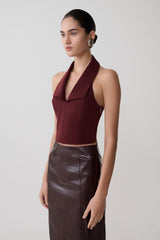 Calla Collared Sleeveless Halter Top - Merlot