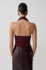 Calla Collared Sleeveless Halter Top - Merlot