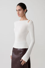 Ricky Knit Long Sleeve Longline Top - Ivory