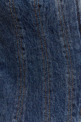 Loretta Cap Sleeve Denim Top - Washed Dark Blue