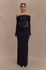 Judy Slinky And Mesh Off Shoulder Top - Black