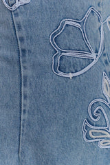 Akira Embroidered Denim Mini Dress - Mid Blue