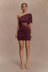 Dallas One Shoulder Mesh Mini Dress - Mahogany