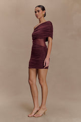 Dallas One Shoulder Mesh Mini Dress - Mahogany