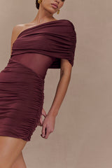 Dallas One Shoulder Mesh Mini Dress - Mahogany