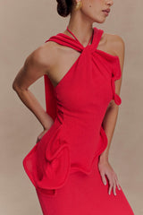 Caprice Halter Knit Maxi Dress - Red