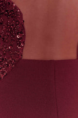 Angelique Beaded Crepe Maxi Dress - Wine