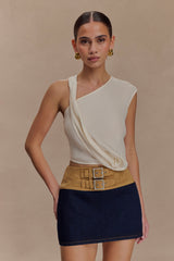 Miranda Faux Suede Belted Denim Mini Skirt - Indigo Blue