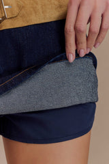 Miranda Faux Suede Belted Denim Mini Skirt - Indigo Blue