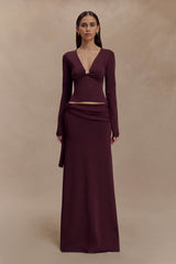 Miraby Front Ruched Knit Long Sleeve Top - Dark Chocolate